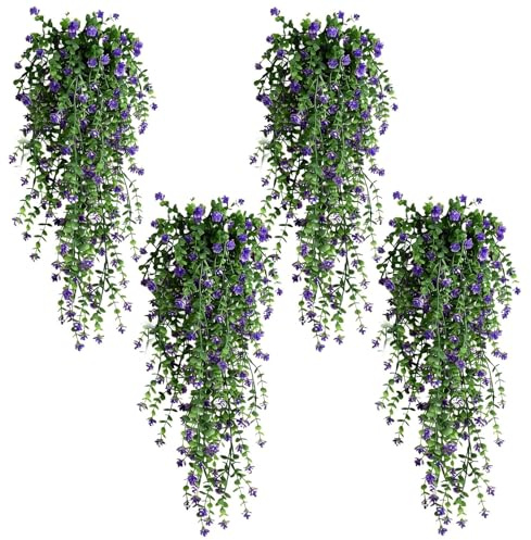 Touosy 4 Pezzi Piante Finte da Interno Piante Artificiali Fiori Finti da Esterno Decorazioni Casa Camelia di Eucalipto per Interni Esterni Casa Decorazione Patio Portico (Viola)