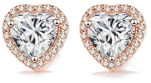Damen Moissanit Ohrringe, 1CT herzförmiger Moissanit-Diamant, laborgezüchtet, 925 Silber mit 18K Roségold plattiert, Ohrstecker, Schmuckgeschenk.