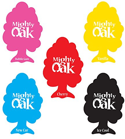 5 x Assorted Mighty Oak Air Car Freshener - Ice Cool, New Car, Vanilla, Cherry, Bubblegum