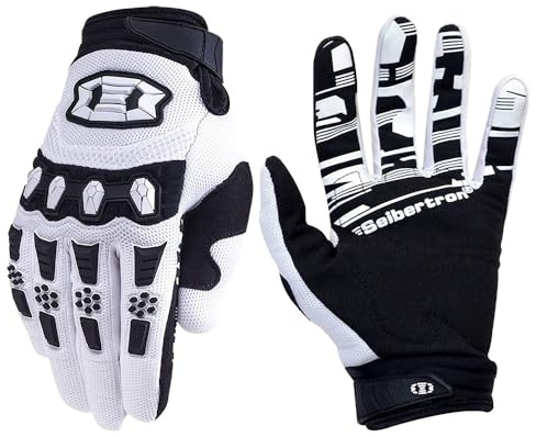 Seibertron Unisex MX ATV MTB Racing Gloves - Full Finger Touchscreen Glove for Bicycle Cycling Mountain Biking Motorcycle and Motocross White M