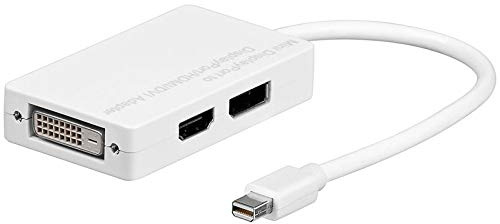 PremiumCord Adaptador Mini DisplayPort a HDMI + DVI + DP, vídeo Full HD 1080p 60Hz, Longitud de Cable: 15 cm, Color Blanco