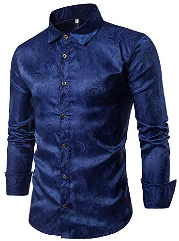 Allthemen Chemise Homme Manche Longue Floral Imprimé Chemisett Shirts Urban | Boutonnée Élégante,Été Leger Respirant,à Coupe Ajustée,Tops En Jacquard,Soiree Parti Habillé,Casual De Plage,Col Rabattu