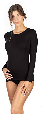 EGI Luxury Modal T-Shirt Manches Longues Femme Fabriqué en Italie. - Noir - Taille M
