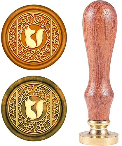 craspire Wachs-Siegel-Stempel Fuchs In Blume, Siegellack Stempel Tier Retro Holzstempel Wachssiegel 25 mm Abnehmbar Messingkopf Holzgriff Für Party Einladung Umschlag Grußkarte