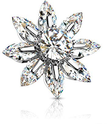 Paula & Fritz® Aufsatz-Dermal Anchor Blume Zirkonia Silber-klar 316L Chirurgenstahl 1,6-mm Gewinde Haut-Anker Skin Diver Implantat Kugel Blüte