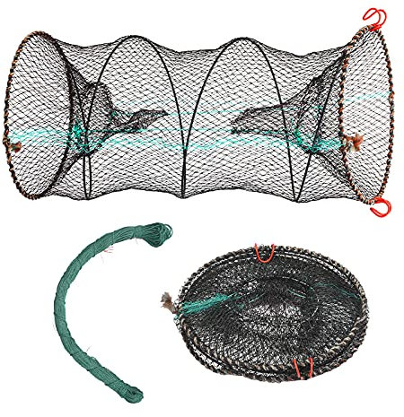YOLOUP 2-teiliges Nylon-Fischernetz-Set - Fisch-Reuse 30 x 60 cm, Köderfisch-Reuse, Krabben-Falle, Flachwasser-Angeln, Zubehör für Fisch, Hummer, Krabbe, Langusten