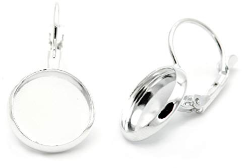 NaturSchatulle Klappbrisuren Fassung 10-20mm Ohrhaken Rohlinge I 5 Paar Silber Ohrhänger Cabochon Ohrringe Basteln DIY Schmuckherstellung (12mm)