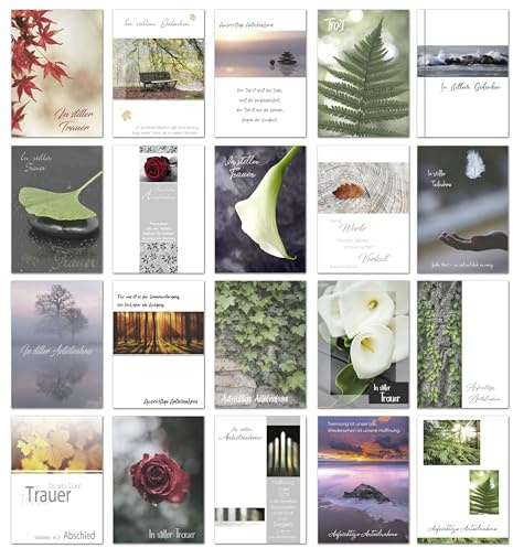 Edition Seidel Set 20 Premium Trauerkarten mit Umschlag. Beileidskarten Beileidskarte Trauerkarte Spruch Sprüche Doppelkarten Klappkarten Anteilnahme Beileid (SW02)