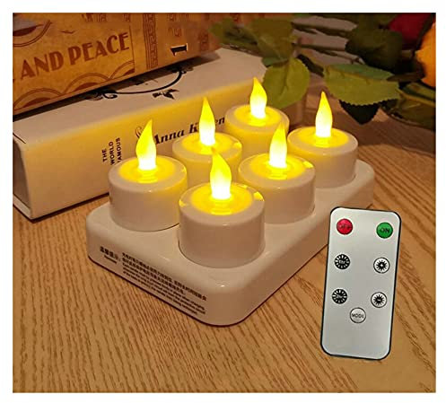 Fausses bougies LED, décorations de fête, bougies chauffe-plat, bougies sans flamme, lot de 6 bougies chauffe-plat rechargeables télécommandées ou non rechargeables (couleur d'émission : ambre sans té