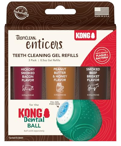 TropiClean Enticers Zahnreinigungsgel für Kong Dental Ball, Nachfüll-Zahngel, 3 Stück, 14,8 ml