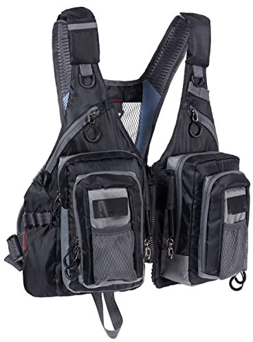 Bassdash Herren Angeln Weste Multifunktionsweste Damen Anglerweste verstellbare Größe mit 10 Taschen für Fliegenfischen Outdoor Freizeit