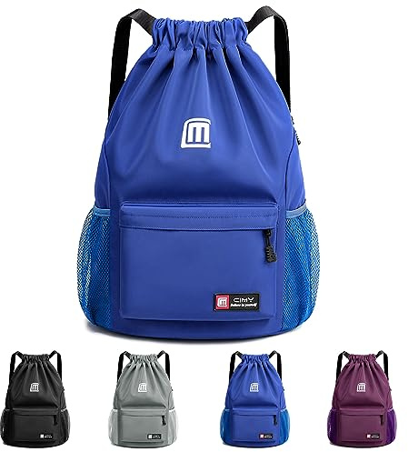 Sarmeley Drawstring Backpack Bags, Printed Drawstring Gym Bag for Men Women Girls Boys Adults, Large Drawstring Bags Waterproof Swimming Bag Draw String Bag for Shopping Yoga Sport Travel, Blue