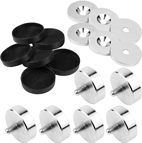 vasalat Topfmagnet mit Gewindezapfen zum Einschrauben, Magnet mit Metallscheiben und Gummi-Kappen, ø 25mm Neodym 18-teilig