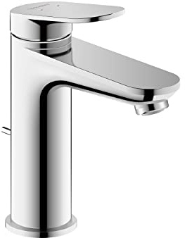 Duravit Wave Waschtischarmatur, Größe M (Auslauf Höhe 111 mm), wassersparende Waschbecken Armatur (MinusFlow), Wasserhahn Bad mit Zugstangen-Ablaufgarnitur, Chrom