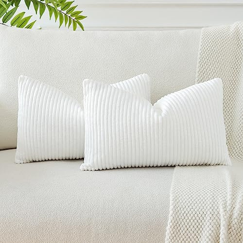 JOTOM 2er Set Cord Kissenbezüge Kissenhülle Dekorative Zierkissen Sofakissen Couchkissen Dekokissen Kissenbezug Deko Kissenhülle für Sofa Wohnzimmer 40x60cm Reines Weiß