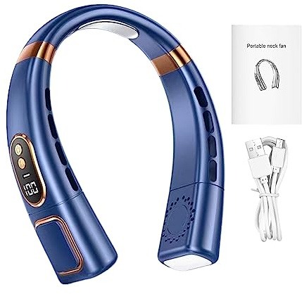 Vansza Portable Neck Fan Rechargeable, 4000mAh USB Rechargeable Personal Fan, Faster Cooling, Quiet Design, for Women Men, Home, Outdoor Sports, Travel (Blue)