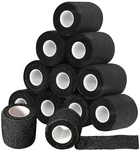12 Pack Black Self Adhesive Bandage Wrap,SAREAL 2 x 5 Yards Athletic Wrap Self Adhesive,Vet Wrap,Tattoo Grip Tape,Sports Tape Bulk for First Aid Supplies and Wrist Sprains Protection