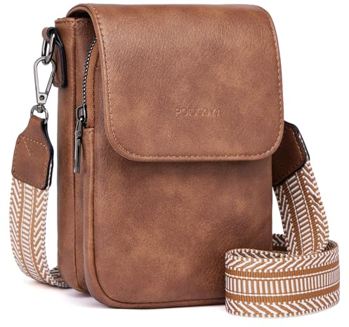POIUGOYA Small Crossbody Bags for Women Trendy,Leather Triple Compartment Cell Phone Crossbody Wallet Purses with Card Slots
