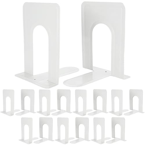 STARVAST Buchstützen aus Metall Weiß, 8 Paar Buchstützen Buchstütze aus Metall Zubehör Büro Aufbewahrung Buch, Robuste Buchstütze für Regale, rutschfeste Basis, Ideal für Bibliothek, Büro, Zuhause