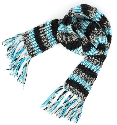 LOUDelephant Handgestrickter Wollschal – SD Hellblau Anthrazit, SD Hellblau Anthrazit, One size