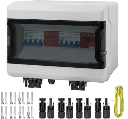 GTYORUS Boîte Photovoltaïque,DC überspannungsschutz PV Solar Trennschalter mit Solarstecker 2 String 1000V Photovoltaik DC Leitungsschutzschalter Blitzschutz Erdung für PV Anlage(2 in 2 out,40A)