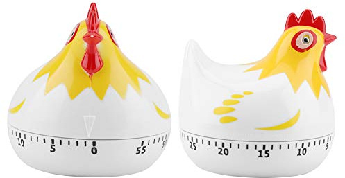 2Pcs Mechanical Kitchen Timer, 60 Minute Cartoon Chicken Manual Countdown Timer Kitchen Clock Egg Timer Reminder Baking Timer for Classroom, Teacher, Study, Exercise, Oven, Cooking(White)