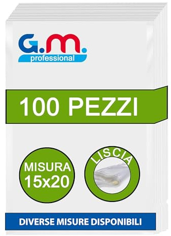 GM 100 Sacchetti Sottovuoto Lisci per Alimenti,Misura 15x20 Imballaggio per Macchine sottovuoto Professionali,per Conservazione Alimenti e Cottura, Senza BPA