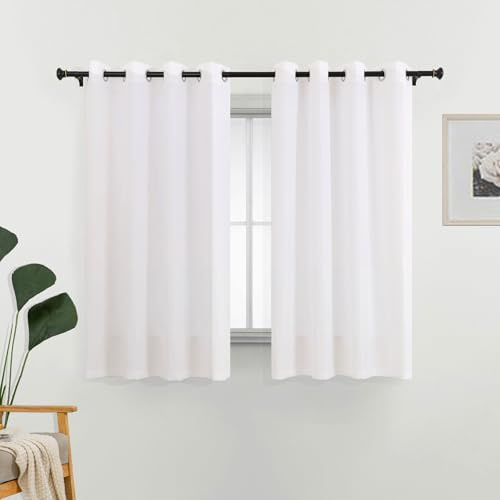 L.Z.E Gardinen Vorhänge Weiß, Sichtschutz 80% Lichtdurchlässig Gardine Vorhang für Schlafzimmer Wohnzimmer Privatsphäre, Dünne Baumwolloptik Stores mit Ösen, 145 cm Kurz, Einfarbig Naturfarben Weiss