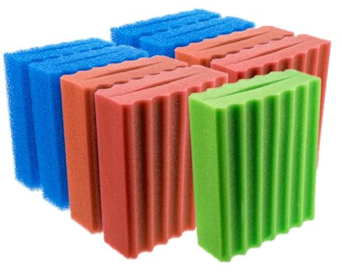 VIALIA 9X Filterschwamm Teichfilter geschlitzt kompatibel mit Oase Biotec 10.1 und Biosmart 18000, 25 x 20 x 9 cm, 4X Blau grob 4X Rot fein 1x Grün sehr fein, Teichfilter Ersatzteile