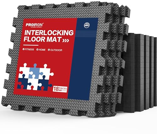 PROIRON Gym Floor Mats, 30 x 30cm Foam Exercise Mats, 1cm Interlocking Floor Tiles, Gym Flooring Puzzle EVA Rubber Mats for Garage, Home Workout, Fitness Equipment, Swimming Pool (18 Tiles|17 Sq Ft)