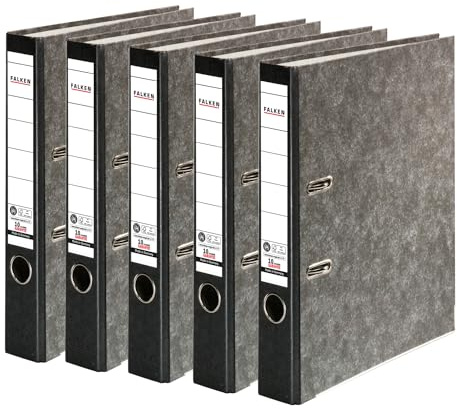 FALKEN 5x Recycling-Ordner 5 cm schmal DIN A4 schwarzer Rücken | Made in Germany Papierbezug im Wolkenmarmor-Design Blauer Engel