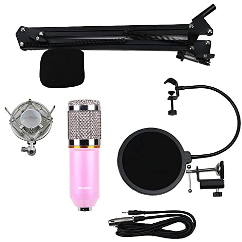 Xiaojikuaipao Adjustable Pink BM800 Condenser Mic Kit w/Shock Mount - Professional Recording Mic for Singing, Podcasting, Interviews - Vocal Microphone System with Scissor Arm Stand & Wind