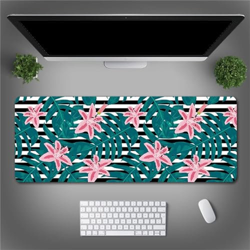 QiHon Tapis de Souris XXL Gaming Lys Roses Grand Tapis de Souris, 1200x600x2mm Tapis de Bureau Gaming, avec Base en Caoutchouc Antidérapante pour Bureau/Maison