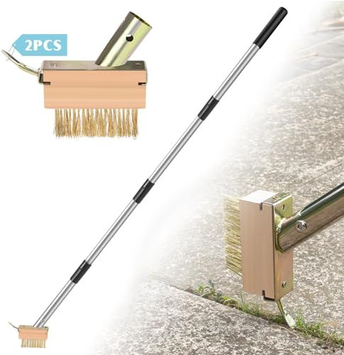 GADFlSH Manuelle Fugendüse, Crack Weeder mit 2 Unkrautbürstenköpfen, Fugendüse Unkrauthaken mit verstellbarem Stahlgriff für Terrassen, Decks & Gartenwege