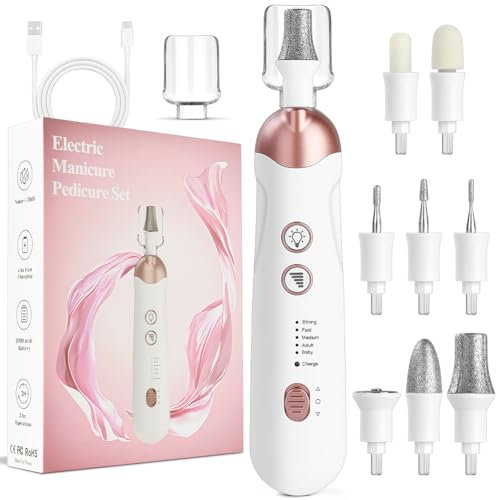 AOGOE Set De Manucure/Pédicure, Kit De Soin Des Ongles Électrique, Ponceuse Pour Ongles Avec 8 Embouts, 5 Vitesses Et Deux Sens De Rotation, Ensemble Manucure/Pédicure Pour Le Soin Mains Et Pieds