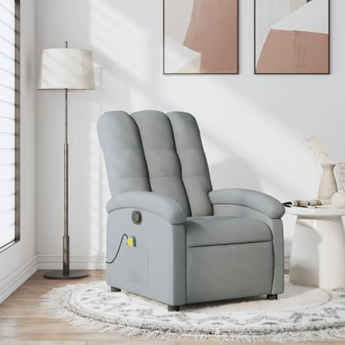 Homgoday Massagesessel Fernsehsessel mit Liegefunktion Relaxsessel Ruhesessel TV Sessel Polstersessel, Verstellbare Rückenlehne und Fußteil, für Wohnzimmer Hellgrau Stoff