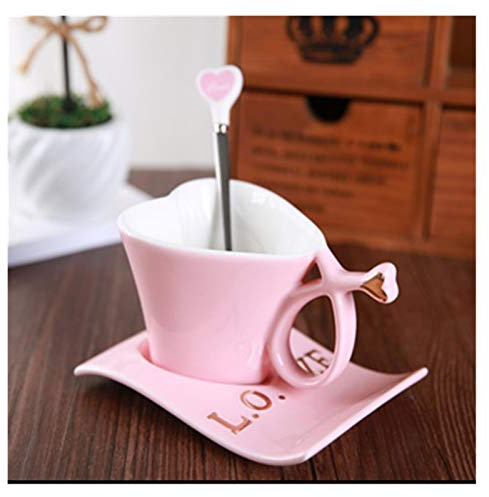 Set Tazzine Caffè,Tazzine Caffe con Piattino Amore forma creativa Cuore della tazza di caffè con piatto cucchiaio della tazza di caffè del vestito del piatto for il set regalo piattino Teacup Lovers(0