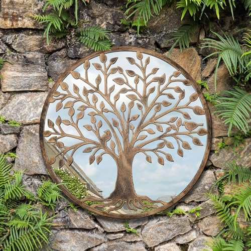 DEENZ The Outdoor Living Collection Round Tree Mirror Plastic Black Brush Gold Home Decor Wall Art (50 CM)