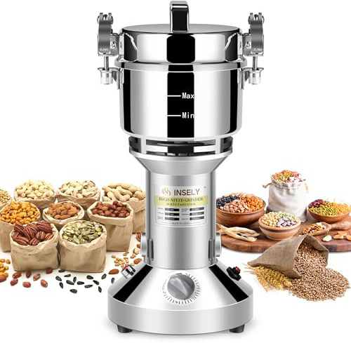 INSELY Grain Mill 550g，flour mill ，Grain mill grinder Stainless Steel Flour Wheat Seeds Corn Spices Nut Pill Herbs & Seasonings Dry Grinder Electric Machine grinder for kitchen