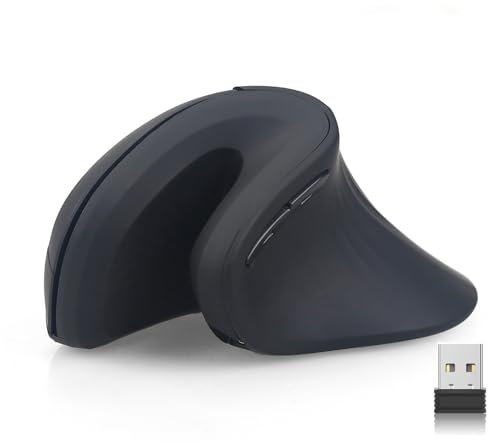 Zienstar-Mouse Ergonomico Verticale senza fili,Mouse Ottico Ricaricabile con 3 DPI Regolabili,Design a Mano Destra-Nero