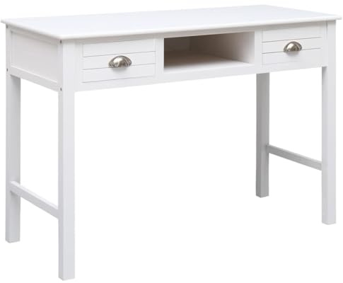 FUDUGEHMIOFWFJJ Schreibtisch ohne Spiegel, Sekretär, Schreibtisch Weiß 108x45x76 cm Massivholz Paulowniasekretär, Modern, Arbeitsen, Casual Computing