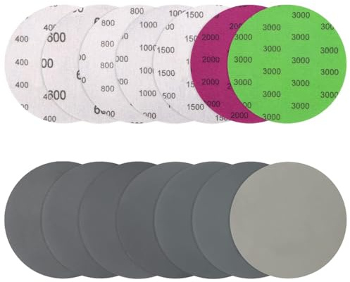Bangbobi 70 piezas de papel de lija 125mm, discos de lijado en seco y húmedo, grano 400 600 800 1000 1500 2000 3000, almohadillas de lijado redondas para coche metal madera