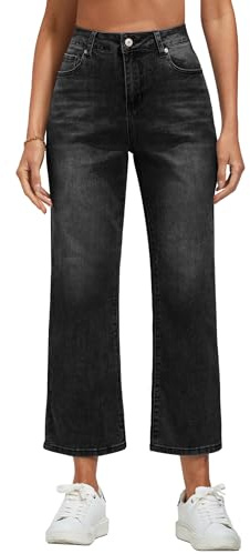 Vetinee Jean pour femme, taille haute, jambes larges, extensible, baggy, coupe droite