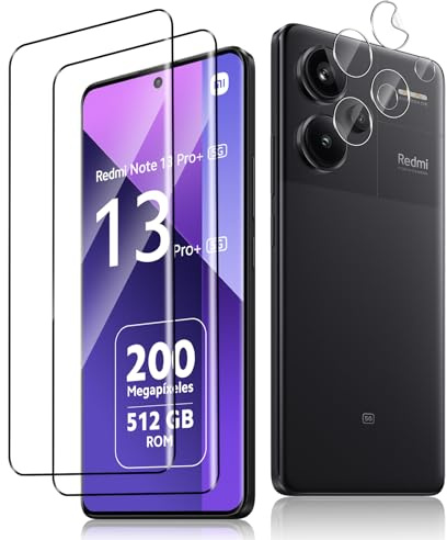 QULLOO 4 Piezas Protector de Pantalla para Xiaomi Redmi Note 13 Pro Plus / 13 Pro+ 5G, 9H Dureza Cristal Templado + Protector de Lente de cámara Vidrio Templado Film