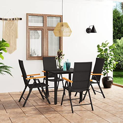 ShGaxin 5-TLG. Garten-Essgruppe Schwarz und Braun, Esstisch Mit Stühlen Set, Gartenmöbel Sitzgruppe, Balkon Möbel, Gartenlounge Set, Terrassenmöbel, Balkonmöbel Set - 3060071