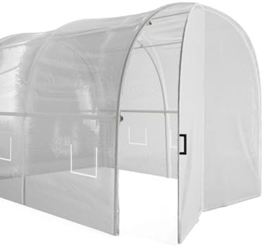 Vente-unique-Invernadero Tipo túnel con Estructura de Acero galvanizado y Puerta 36 m² - L300 x l1200 x Alt. 200 cm - Blanco - ALOCASIA