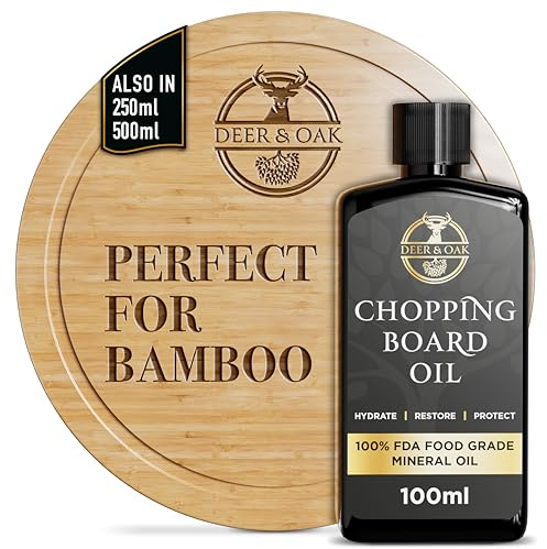 Deer & Oak Chopping Board & Butcher Block Oil 100ml | Food Grade, Food Safe Mineral Formula · Restores Wood, Bamboo, Acacia and Slate · Odourless