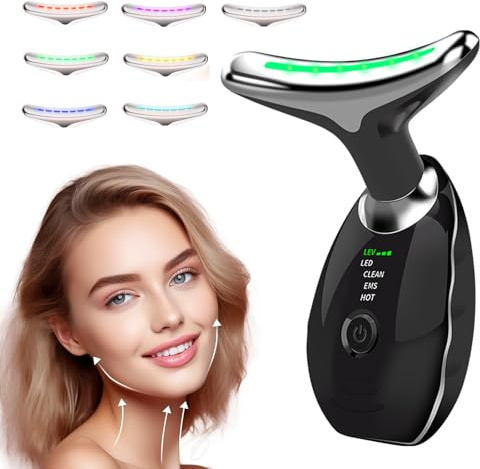 Masseur Visage Électrique, Appareil Anti-Rides à 7 Couleurs avec 3 Modes de Massage, Masseur Visage et Cou Vibrant pour Raffermissement et Douceur de la Peau (Noir)