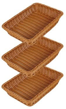 LumoTracy 3 Packs |Steel-Reinforced Woven Bread Basket - Braided Storage for Kitchen, Dining & Display | 30x25x7cm |Natural (Brown)