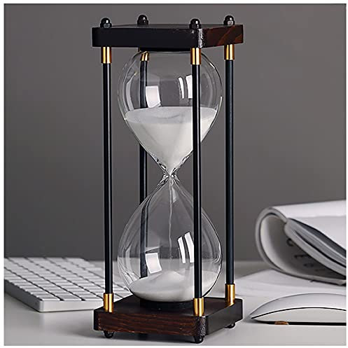 VDLLQYN, Clessidra in vetro da 30/60 minuti, con cornice in legno, decorazione for orologio e clessidra colorata alla moda. ，Clessidra di sabbia(Wit,60 minutes)